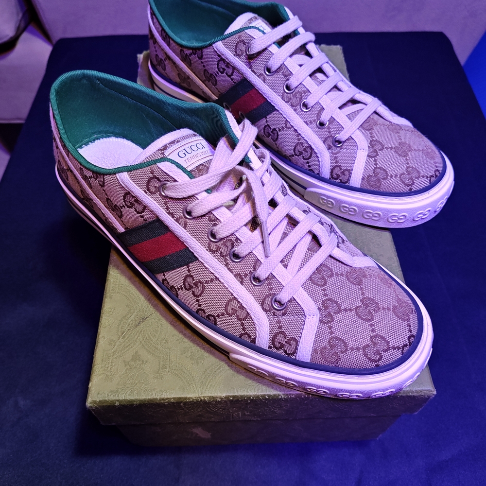 Gucci 1977 Monogram Sneakers with Red and Green Stripes